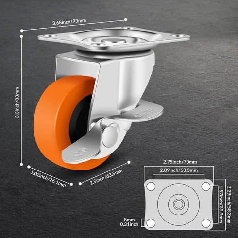 Caster Wheels Set of 8, 2.5 Inch Heavy Duty Locking Casters with Polyurethane Wheels for Furniture Carts