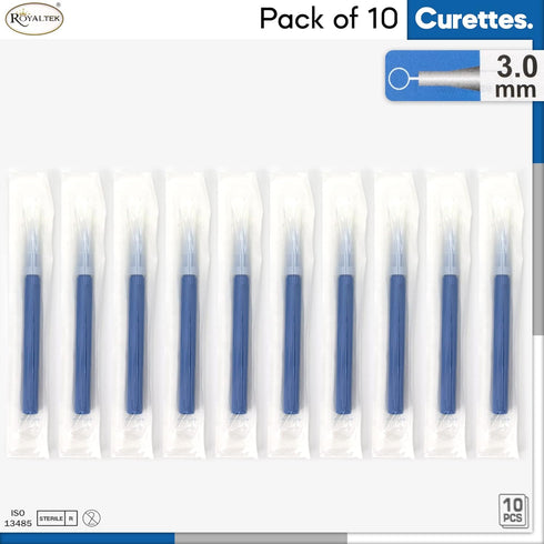 Packing 10 (3.00 mm) Sterile Disposable Dermal Curettes, Easy Peel - Box