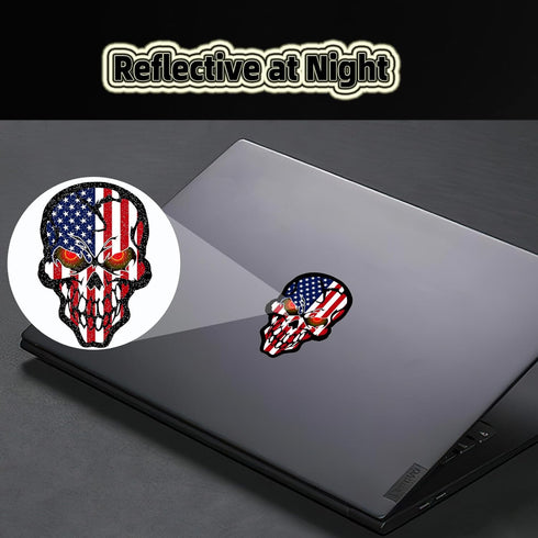 6pcs Reflective American Flag Hard Hat Stickers, Red Ops Decals for Tactical Gear, USA Skull Flags Toolbox Labels