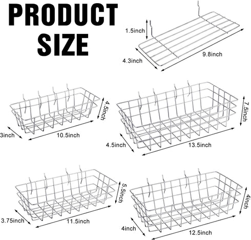 8 Pieces Pegboard Baskets, Pegboard Bins, Wire Peg Board Shelf Wall Organizer for Tools, Garage Storage (Plating Color)