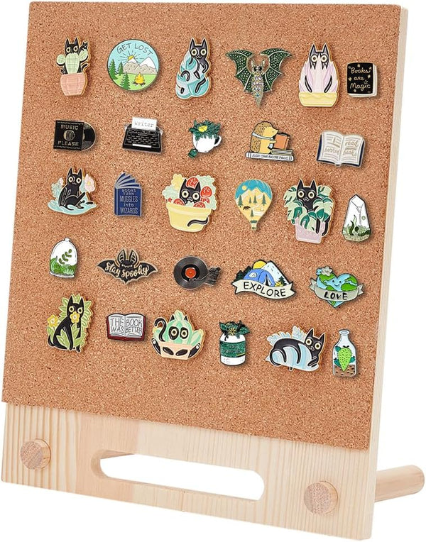 BENECREAT Cork Board Pin Display, 9.7x8.2inch Rectangle Bulletin Board for Brooch Collection, Office Home Decor