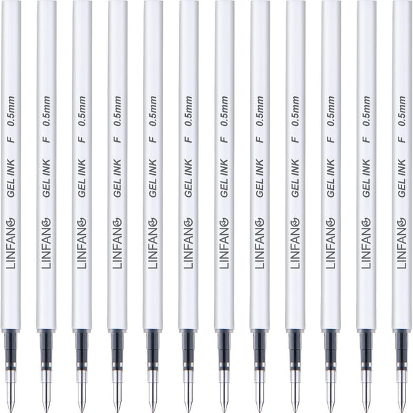 Black Gel Pens Refills, 12 Pack Retractable Gel Ink Pen Refills, Fine Point 0.5mm Tip for Smooth Writing, Quick Dry for