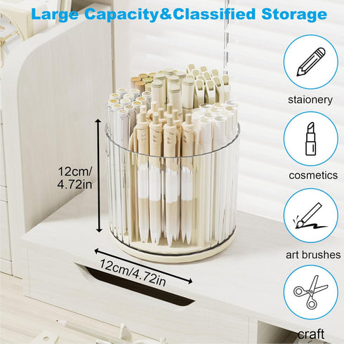 Marte Vanci 360 Degree Rotating Pen Pencil Holder Desk Stationery Organizer Tidy Organizer for Pencil Makeup Painting Brush Cosmetic Craft Storage Bin Pen Pot for Home Office School 6 Slots Beige by Marte Vanci