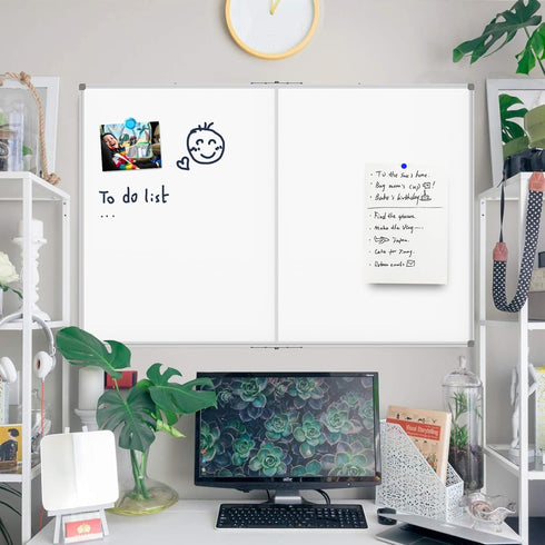 JILoffice Magnetic Foldable White Board, 48" x 36", Dry Erase Whiteboard, Silver Aluminum Frame, Wall Mounted