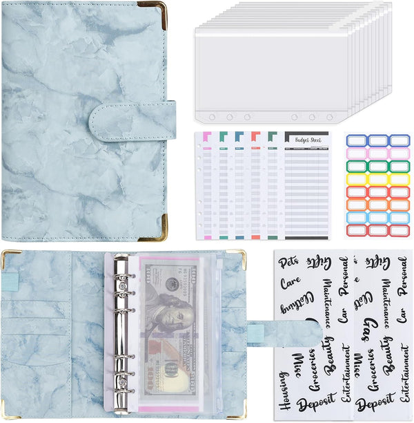 Budget Binder Leather A6 Cash Envelopes Money Saving Binder with Zipper Envelopes