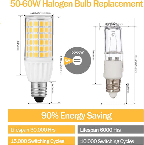 Dimmable T4 JDE11 Bulb 120V 5W 50W Bulbs T4 Fan,2-Pack LED Halogen Equivalent, Warm White Mini Candelabra Base, No