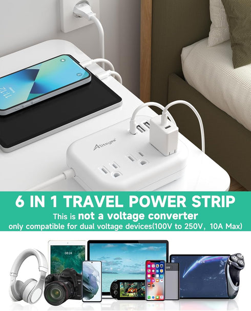 European Travel Plug Adapter, Alitayee EU/UK/US Travel Power Strip with 3 Outlets 3 USB Ports, International Universal