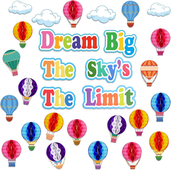 TaoBary 84 Pcs 3D Hot Air Balloon Honeycomb Bulletin Board Set with Caterpillars, Apple, Popcorn Cutouts for School