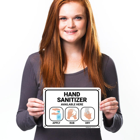 10x7 Inches, 55 Hand Sanitizer Available Here with Apply Rub and Dry Hands Graphic Sign, mil Thick HDPS (high Density