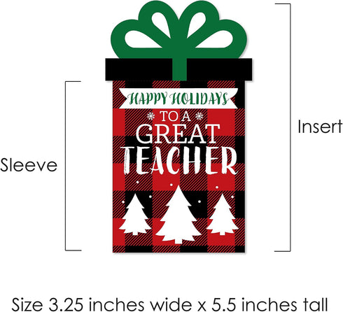 Set 8 Big Dot of Happiness Plaid Holiday Teacher Appreciation Gift Card Holders with Envelopes, Thank You Teacher