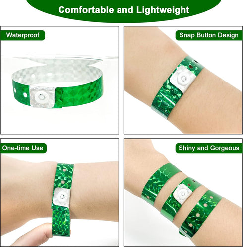 Holographic Plastic Wristbands by Ouchan, Green - 100 Pack for Events Parties