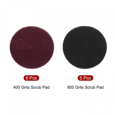 uxcell 13pcs Scrub Pads 5-inch 400 & 800 Grits Drill Power Brush Cleaning Scouring Pads