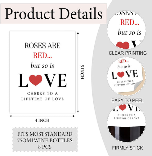 generic Set 8 of Bridal Shower Wine Bottle Labels, Roses are Red Love Themed Stickers, Bridal Shower Engagement Gifts