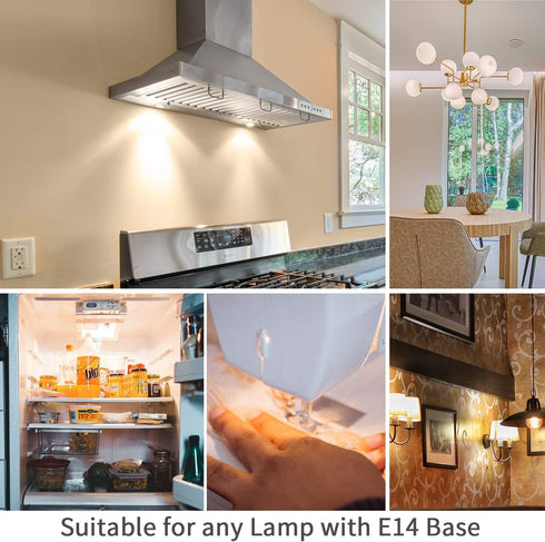 E14 Cooker Hood Bulbs, Warm White 2-Pack, European Base, AC110V-130V for Refrigerator, Sewing Machine, Range Hood Light