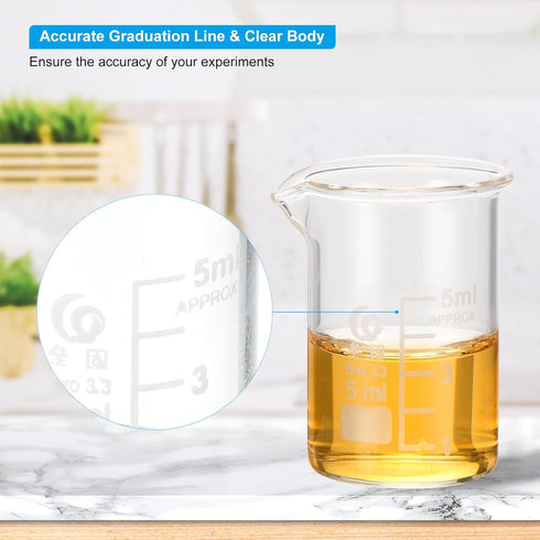 PATIKIL 5ml Low Form Glass Beaker, 6Pcs 3.3 Borosilicate Glass Beakers for Lab Experiment, Cooking