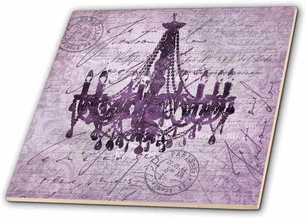 3dRose Nostalgic Chandelier Illustration in Pastel Faded Pink 8 Inch Ceramic Tile