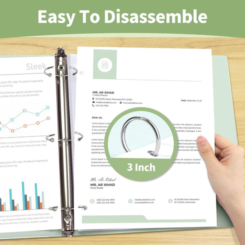 SUNEE 3 Ring Binder (Green) - 3 Inch 1 Pack, Clear View Binder Three Ring PVC-Free (Fit 8.5x11 Inches) for School or