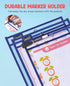 Gamenote Dry Erase Pockets 30 Pack with Rings, Oversized Reusable Plastic Sleeves for Classroom Organization