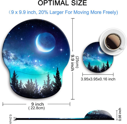 Ergonomic Mouse Pad with Wrist Support Rest, Large Gel Mousepad with Coaster for Pain Relief at Home & Office - Forest