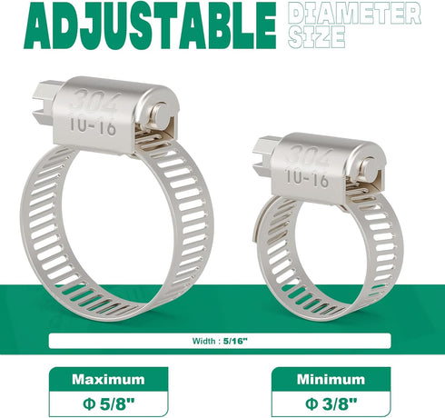 40PCS Hose Clamps Stainless Steel Adjustable 3/8"– 5/8"(10-16mm) Worm Gear Hose Clamp Kit,Small Metal Hose Clamps Set for Automotive,Plumbing,Intercooler,Pipe,Fuel Line Radiator Clamps