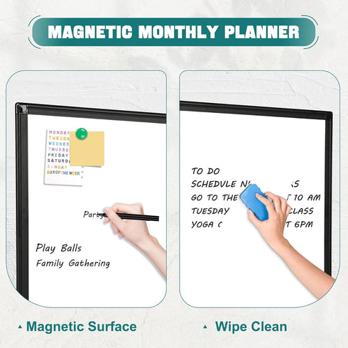 Double Sided Whiteboard, 24''X18'' Magnetic Dry Erase Board with Black Aluminum Frame for Wall Mounting