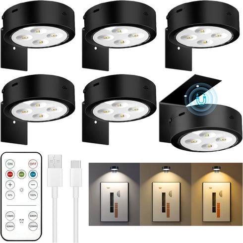 maylit 6 Pack Rechargeable Picture Lights, Battery Operated Sconces for Wall, Art
