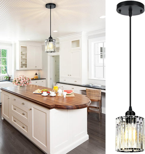 WKWKTOTO 1-Piece Pendant Lights Kitchen Island, Elegant Modern Island Lights for Kitchen with Crystal Glass Luxury