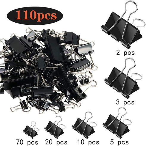 SANNIX 110 PCS Binder Clips Assorted Sizes, X Large, Large, Medium, Small, Mini and Micro, Binder Clips Paper Clamps for Office Home School by SANNIX