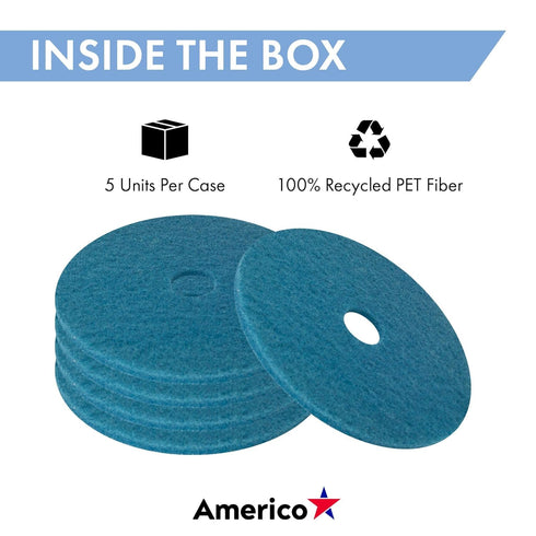 16" 3.25" 5 100% Americo Blue Cleaner Floor Pad, Diameter, Center Hole, Pads/Case, Machine Cleaner Floor Pads