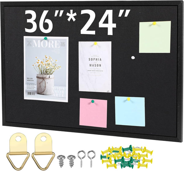 Teling Cork Bulletin Board - 36" x 24" Large Wood Framed Cork Board with Pins, Wall Mounted for Home Office