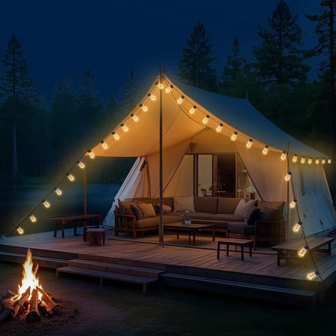 20 Bulb 14FT 100 Bulbs Hanging Battery Operated String Lights, LED Vintage Battery Outdoor Lights, Waterproof Indoor