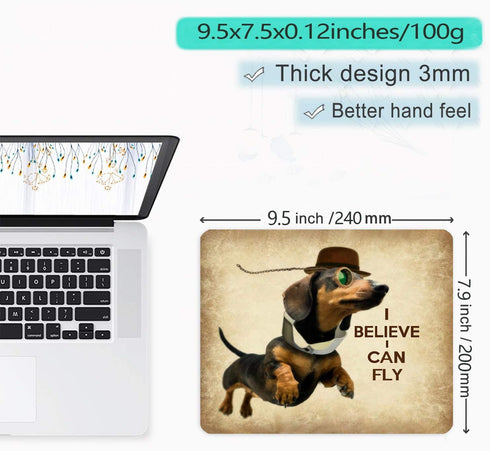 Custom Mouse Pad - Funny Sausage Dog Cute Flying Dachshund with Glasses Design Art and Joking Quotes Mousepad