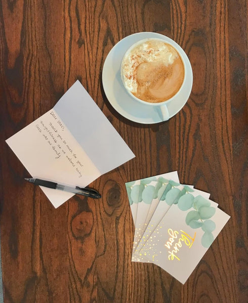 STELA & VINE (48 Pack) 300gsm 4x6 Eucalyptus Thank You Cards with Envelopes - Thick Matte Cardstock - Gold Foil