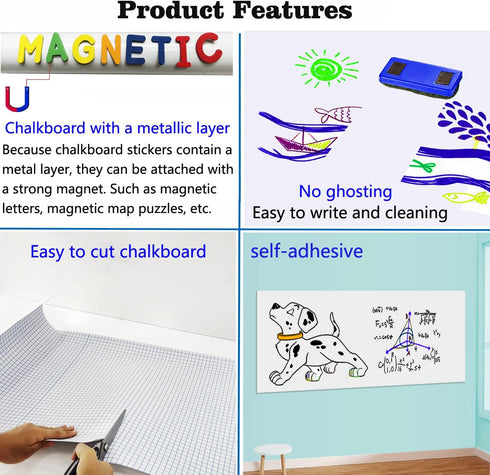 Magnetic Whiteboard Paper for Wall 46.3" x 18", Adhesive Dry Erase White Board Sticker with 53 Magnetic Letters, 6