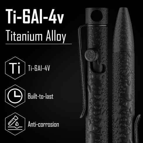 KeyUnity KP05BK Bolt Action Pen with Clip, Titanium Alloy EDC Pocket Pen for Everyday Carry