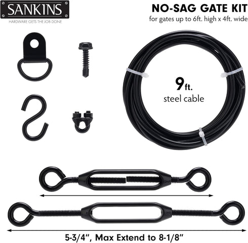 SANKINS Anti-Sag Gate Kits for Wooden Fence, Black Support Cable Kit for Outdoor Repair