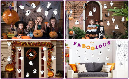 Haooryx 62Pcs Halloween Ghost Bulletin Board Decoration Set - Ghost Patterned Paper Cut-Outs for Halloween Party Decor