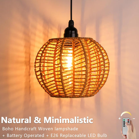TWINKVILLA 2Pack Battery Operated Chandelier, Hanging Gazebo Lights, Cactus Shape Boho Rattan Pendant Lights Outdoor