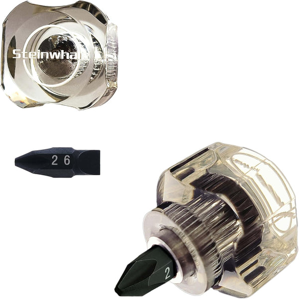 2in1 Short Stubby Mini Screwdriver for Tight Spots, Double-headed High Hardness S2 Steel Bits, Cellulose Acetate Handle