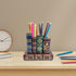 Pen Holder for Desk, Decorative Resin Pencil Organizer Caddy with Antique Library Books Design for Office Supplies
