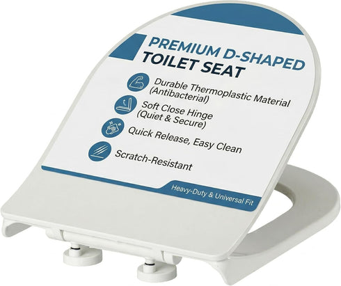 Generic Soft Close D-Shape Toilet Seat, Durable Thermoplastic Toilet Seat Cover with Quick Release Hinges, Easy