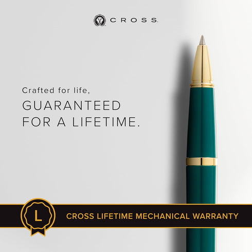Cross Bailey Light Refillable Rollerball Pen - Medium Point, Black Ink, Presented in Gift Box (Polished Green)