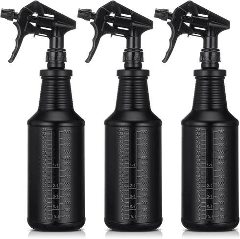 Honeydak 3 Pack Plastic Spray Bottles Black 34 oz Heavy Duty Opaque