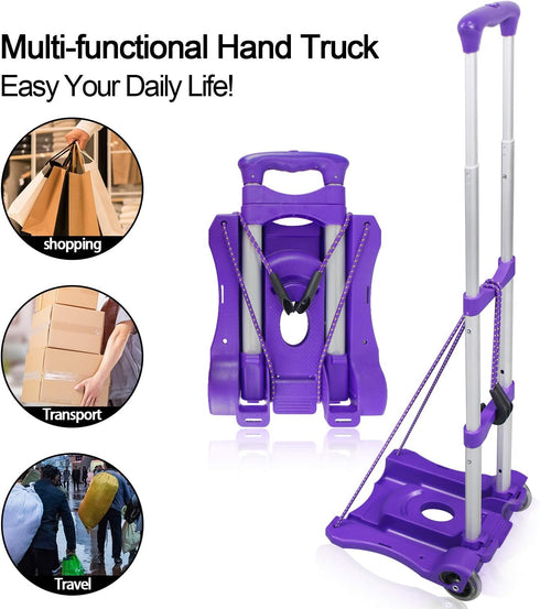 110-lbs Sutekus Folding Hand Truck and Dolly Lightweight Portable Luggage Cart for School Travel Office Moving (Purple)