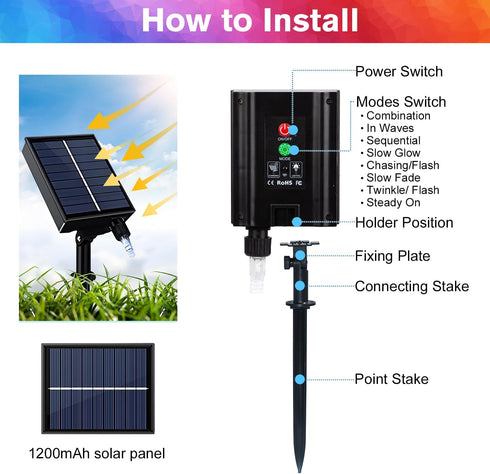 66FT 200 8 ANJAYLIA LED Solar Rope Lights Outdoor Waterproof, Solar Powered Rope String Light with Mode & Timer Remote