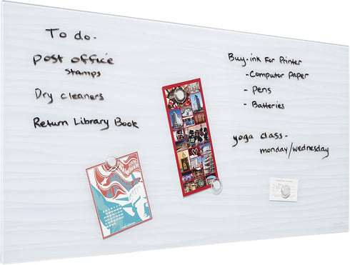 ECR4Kids MessageStor Magnetic Dry-Erase Glass Board, 18in x 36in, Wall-Mounted Whiteboard with White Waves