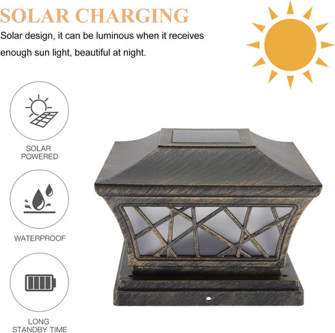 OUNONA Solar Post Light Fixture Outdoor Waterproof Garden Floor Lamp Decor Copper Matte Shade, Solar Powered Exterior