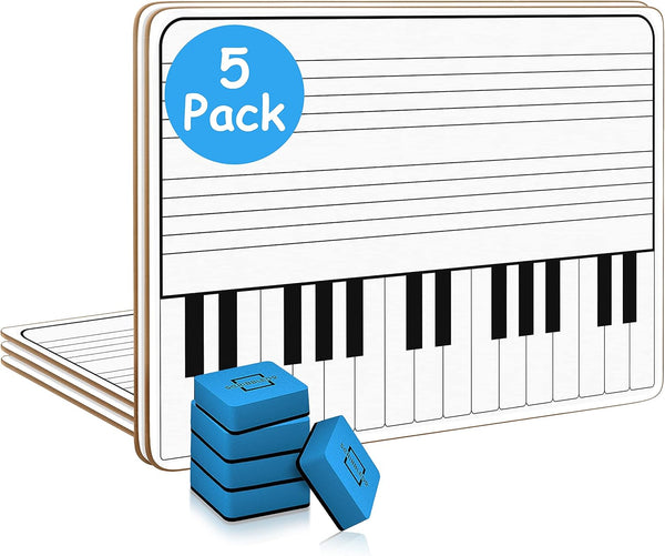 Scribbledo 5 Pack 11 x 14 Inch Piano Board Dry Erase White Boards, Double Sided Music Staff for Kids