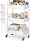 Osivaex 3 Tier Rolling Cart Metal with Wheels, Heavy Duty White Three Tiered