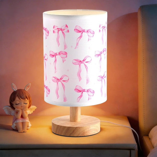 Lonfliness Pink Bow Kids Table Lamp Kids Bedside Lamp Bedroom LED Night